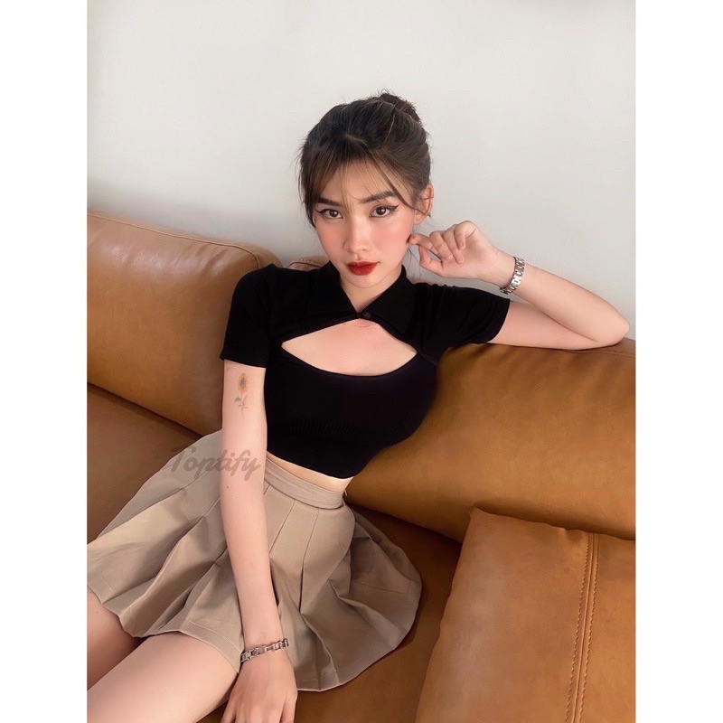 -CH- ÁO HỞ NGỰC CÓ CỔ CÀI NUT SIÊU XINH- CH-