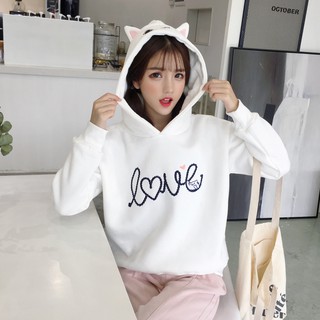 Mềm Áo Hoodie Dài Tay Thêu Hình Mèo Xinh Xắn Theo Phong Cách Hàn Quốc