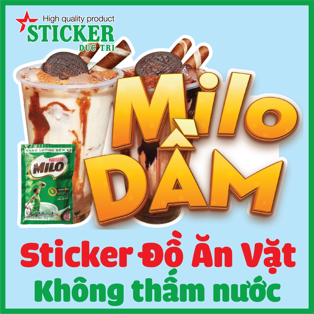 Sticker miếng dán hình Cà Phê, Chanh Dây, Đá Me, Milo Dầm, Nước giải khát... dùng để trang trí quán.