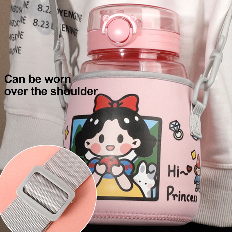 Vỏ bọc bình nước MENGNI chống rơi có dây đeo họa tiết hoạt hình dễ thương