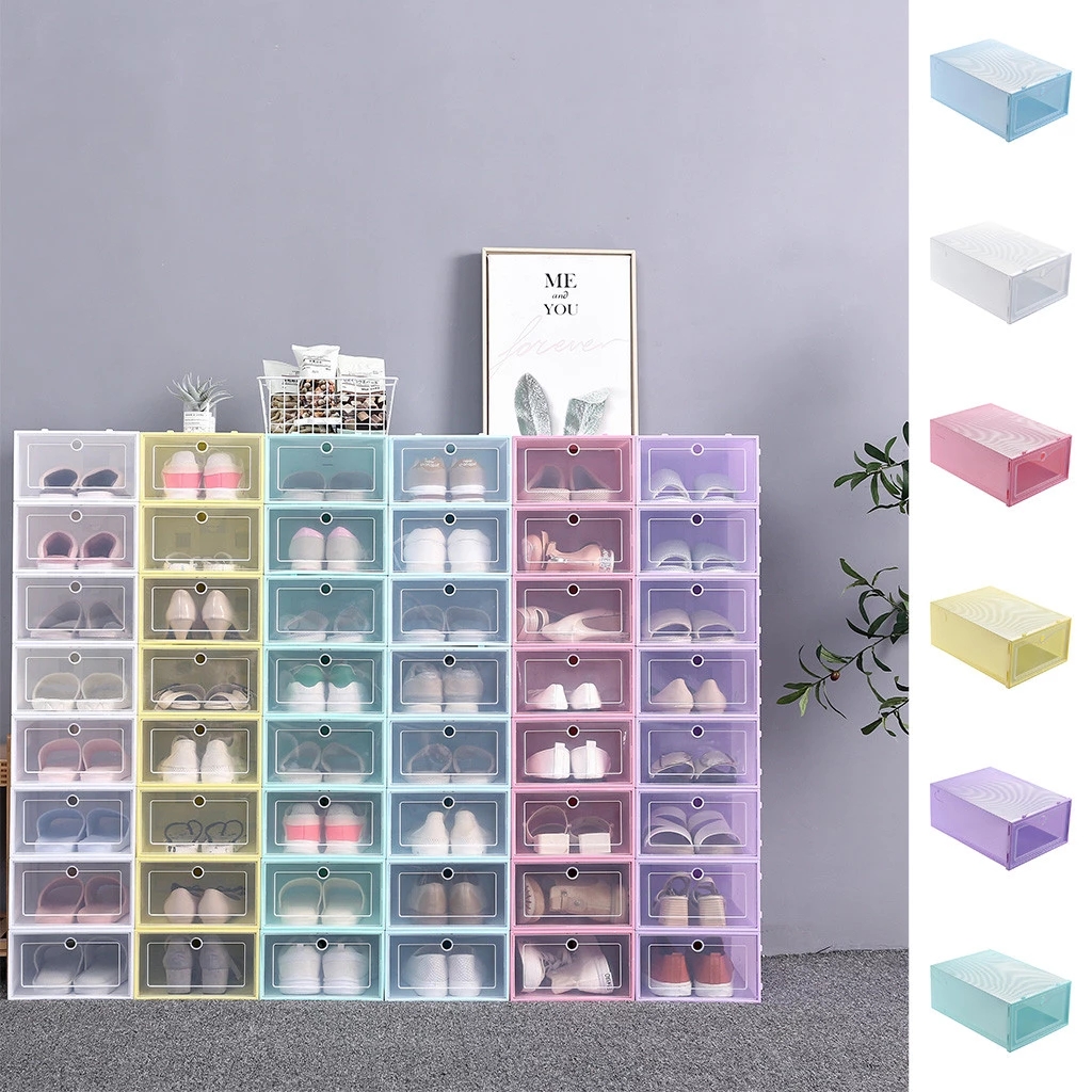 1PC Clear Foldable Shoe Storage Boxes / Plastic Stackable Separated Organizer Boxes / Household Shoe Display Organizer