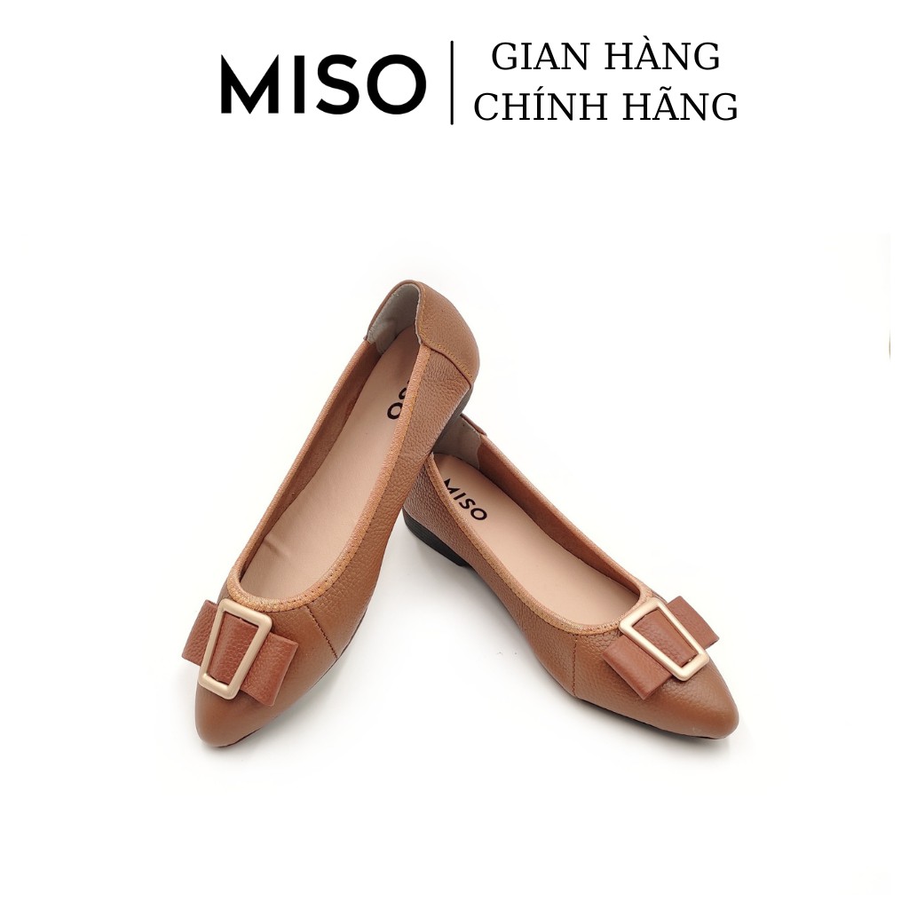 Giày búp bê nữ basic da thật mũi nhọn thon chân phối khoá độc đáo sang chảnh đi làm đi chơi MISO M031