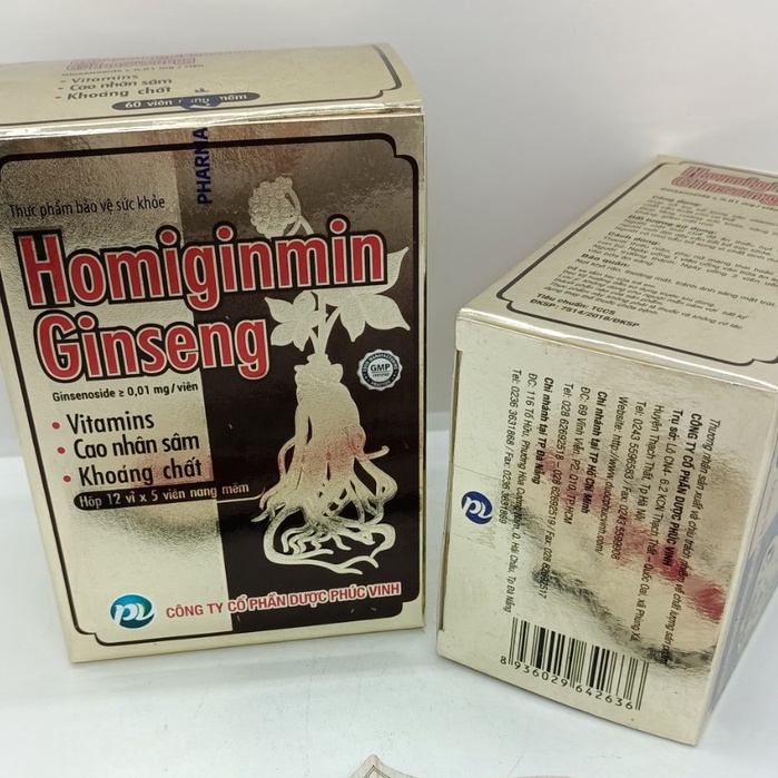 Homiginmin ginseng Phúc Vinh  bổ sung vitamin và khoáng chất - Hộp 12 vỉ x 5 viên