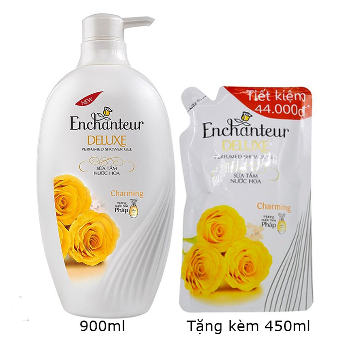 Sữa Tắm Enchanteur Charming 900ml tặng túi sữa tắm Charming 450g