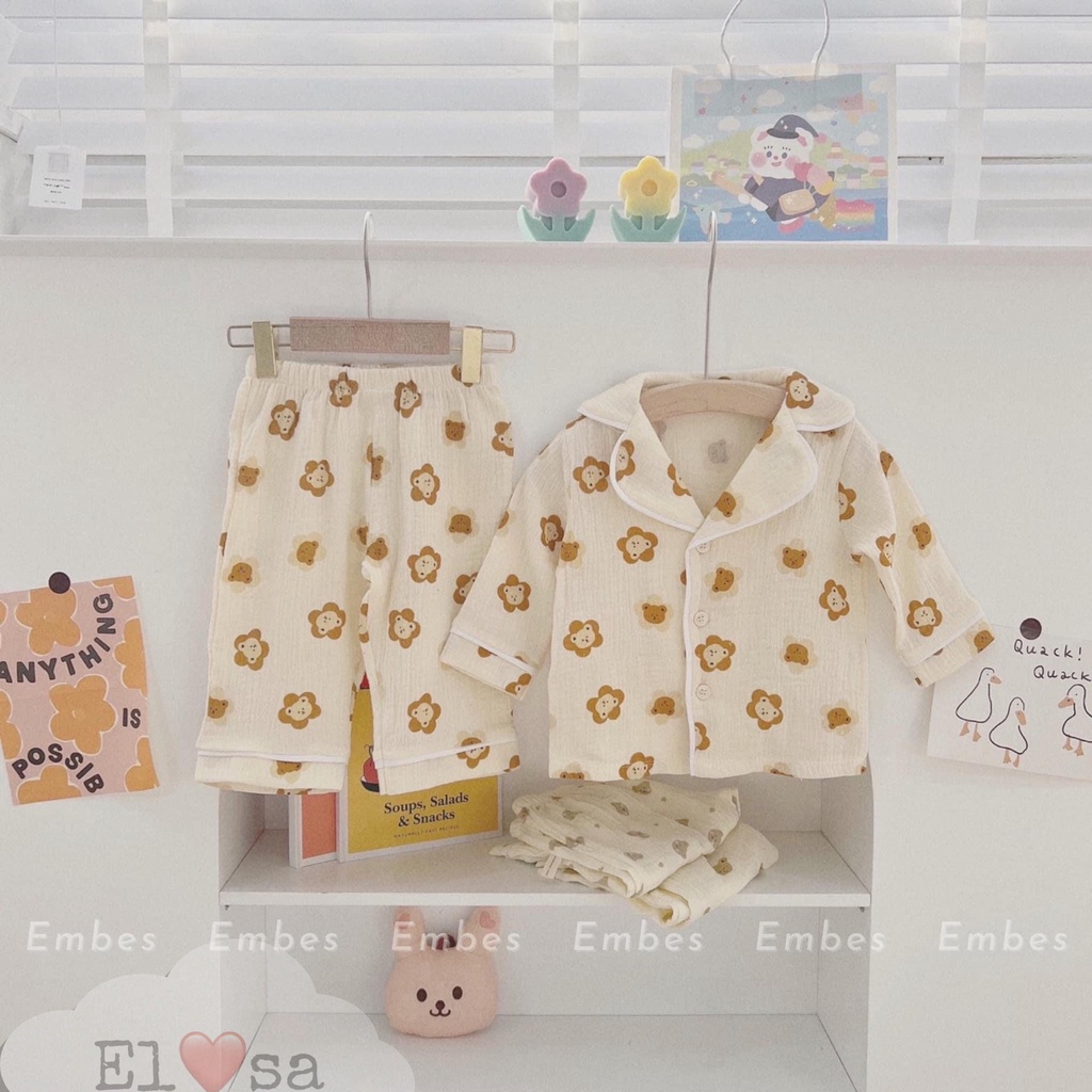 Pijama thô đũi cho bé trai bé gái gấu và hổ nhí XHN1039
