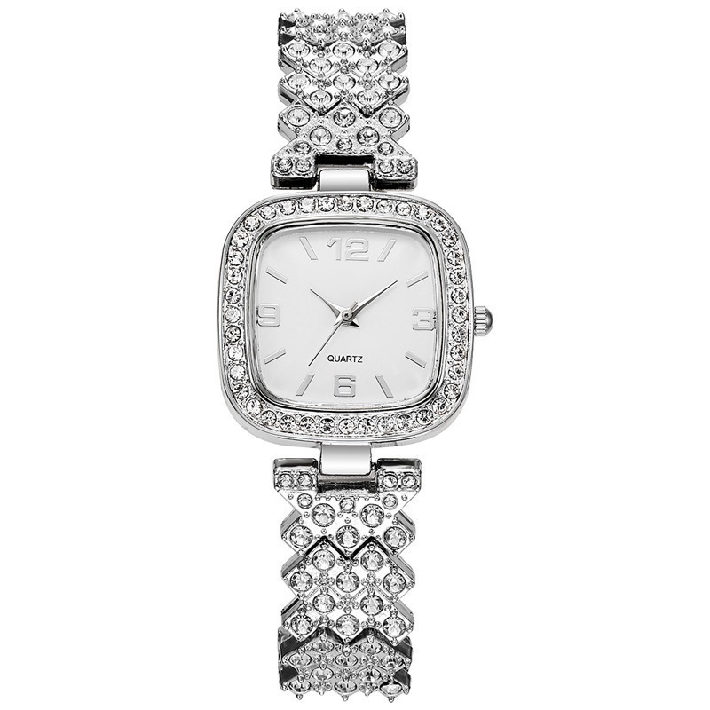 Đồng Hồ Mặt Vuông Đính Đá Với Dây Đeo Thép Không Gỉ Thời Trang