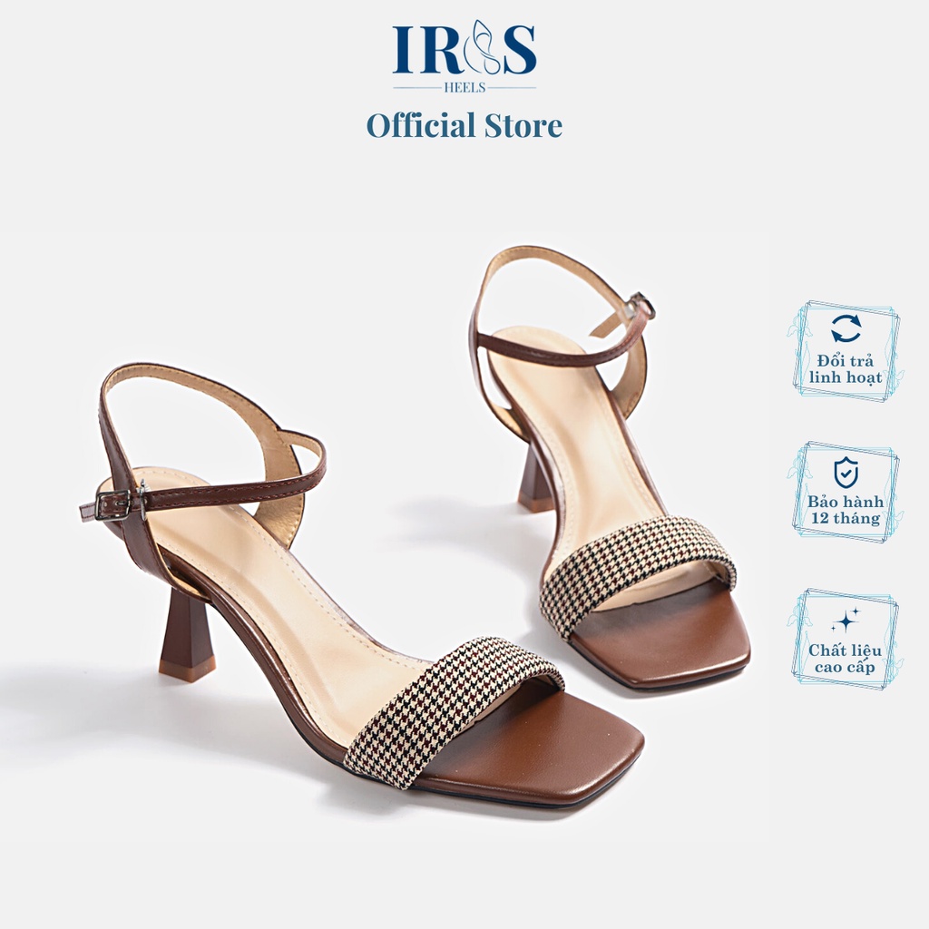 Giày cao gót sandal nữ đế cao 7 phân mũi vuông dây mảnh quai chéo IRIS HEELS - SD773