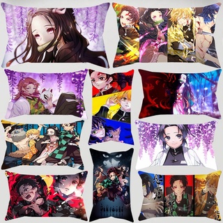 Vỏ gối hình chữ nhật bằng polyester in họa tiết hoạt hình Demon Slayer Kimetsu No Yaiba Zenitsu Nezuko 50x30cm
