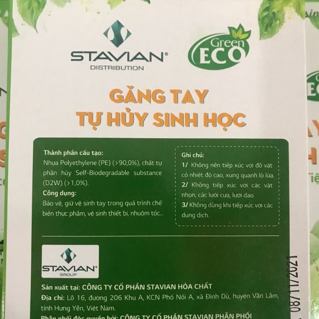 Găng tay nilon GREEN ECO găng tay tự hủy sinh học an toàn hộp bao tay nilong dùng 1 lần, ECO01