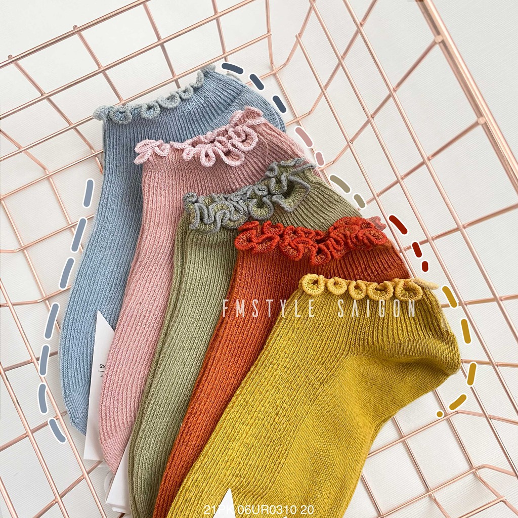 Vớ tất cotton cổ thấp nhiều màu, họa tiết dễ thương thời trang Vintage Fmstyle Saigon 21PK06UR0310