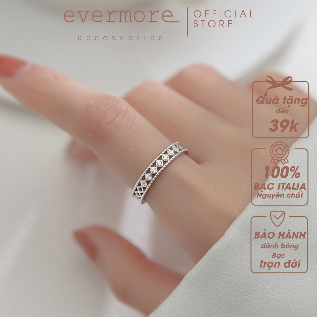 Nhẫn bạc Ý 925 cao cấp free size hình vương miện đính đá EVERMORE minimalism, thanh lịch - N017