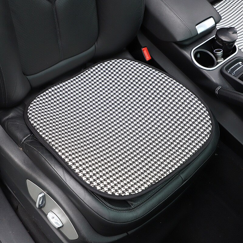 Bộ Chiếu Lót Ghế Ô Tô, Gối Tựa Đầu, Tựa Lưng Hình Nơ Họa Tiết Kẻ Nanh Sói Houndstooth Đen Trắng