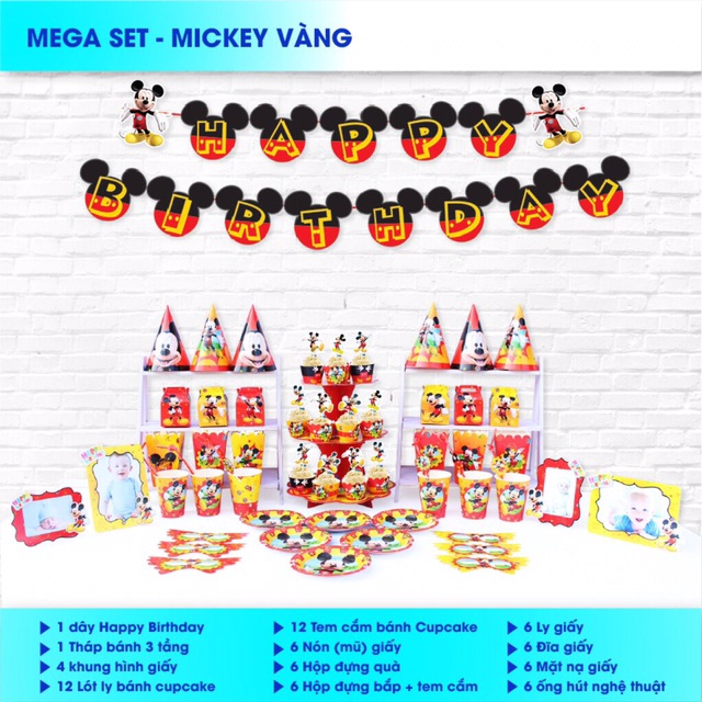 Set sinh nhật chủ đề chuột Mickey, minie