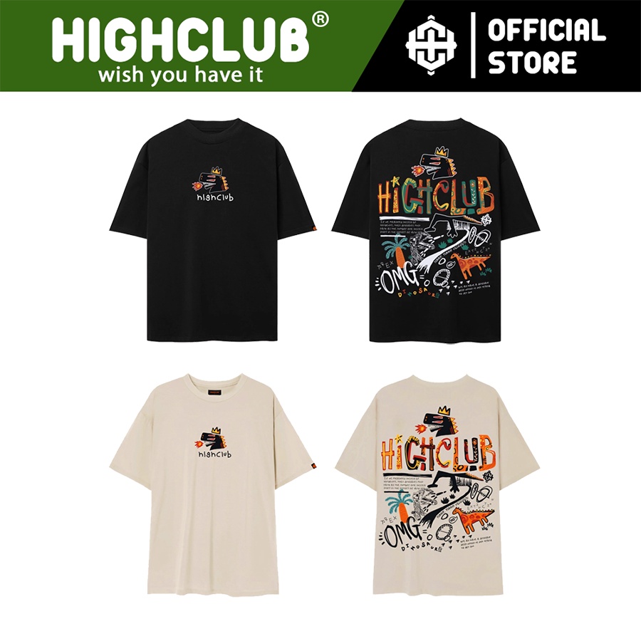 Áo Thun DINOSAUR Tay Lỡ Unisex Nam/Nữ Đen/Beige Cổ Tròn - HIGHCLUB Brand Chính Hãng