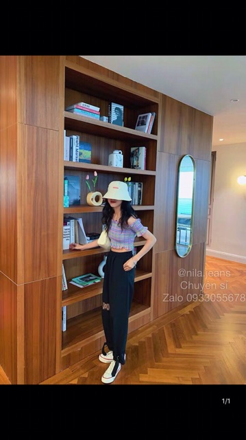 Quần baggy vải phối ren dây thắt chân cực trendy