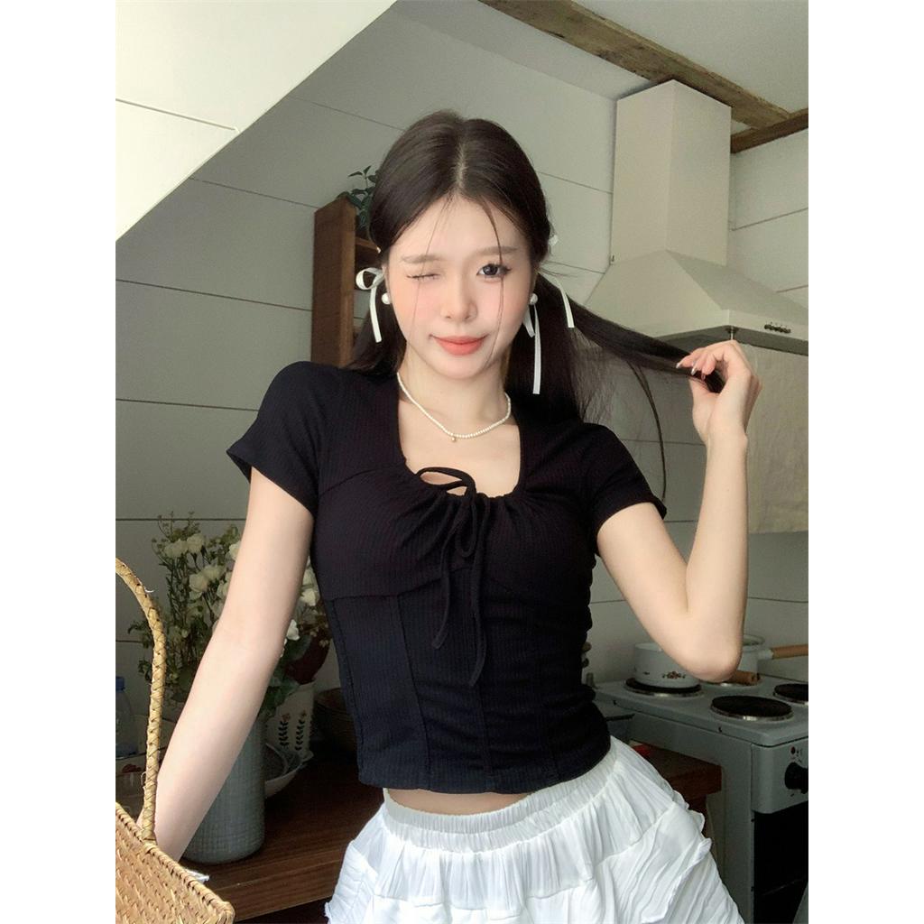 Áo Thun Cột Dây Tay Ngắn Phong Cách Xuân Hè Mới 63081