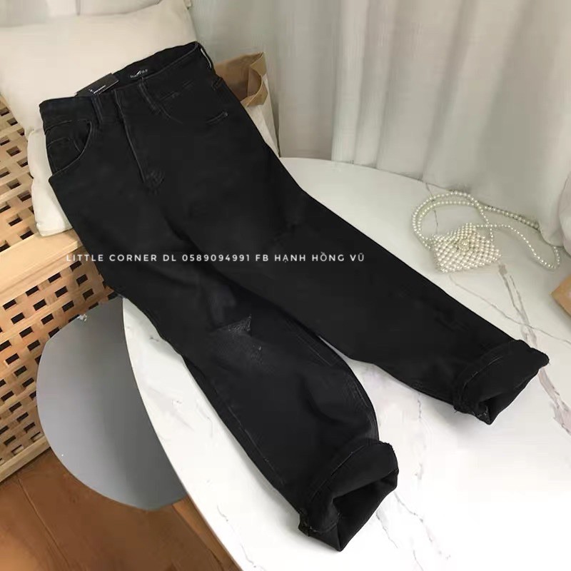 Quần slim baggy jean đen ống suông rách sườn gối kèm ảnh thật có BIGSIZE hàng sẵn