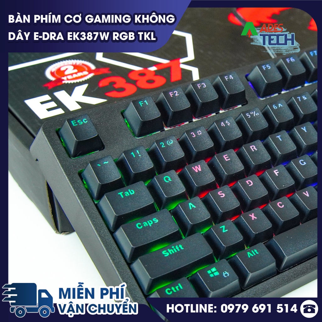 Bàn phím cơ Gaming không dây EDRA EK387W RGB TKL Bảo hành 24 tháng