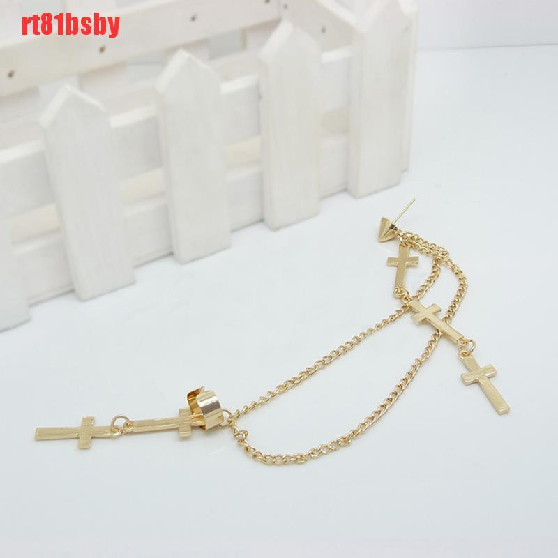 [rt81bsby]1pc Fashion Cool Rock Punk Crosses Tassel Chain Ear Wrap Cuff Stud Clip Earring