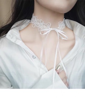 Choker ren trắng dây cột - Vòng cổ dây cột