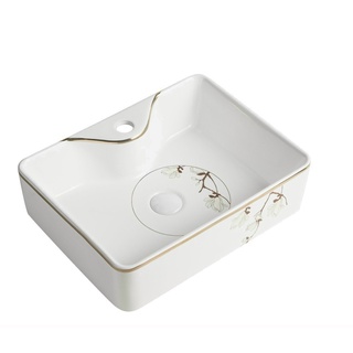 Chậu lavabo đặt bàn vuông họa tiết hoa
