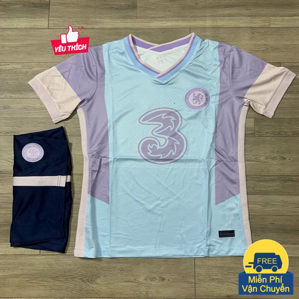 Bộ Áo Đá Bóng Chelsea Xám Tím Vải Gai Thái Cao Cấp - Quần Áo Thể Thao Nam PP Bởi Be Happy Sport