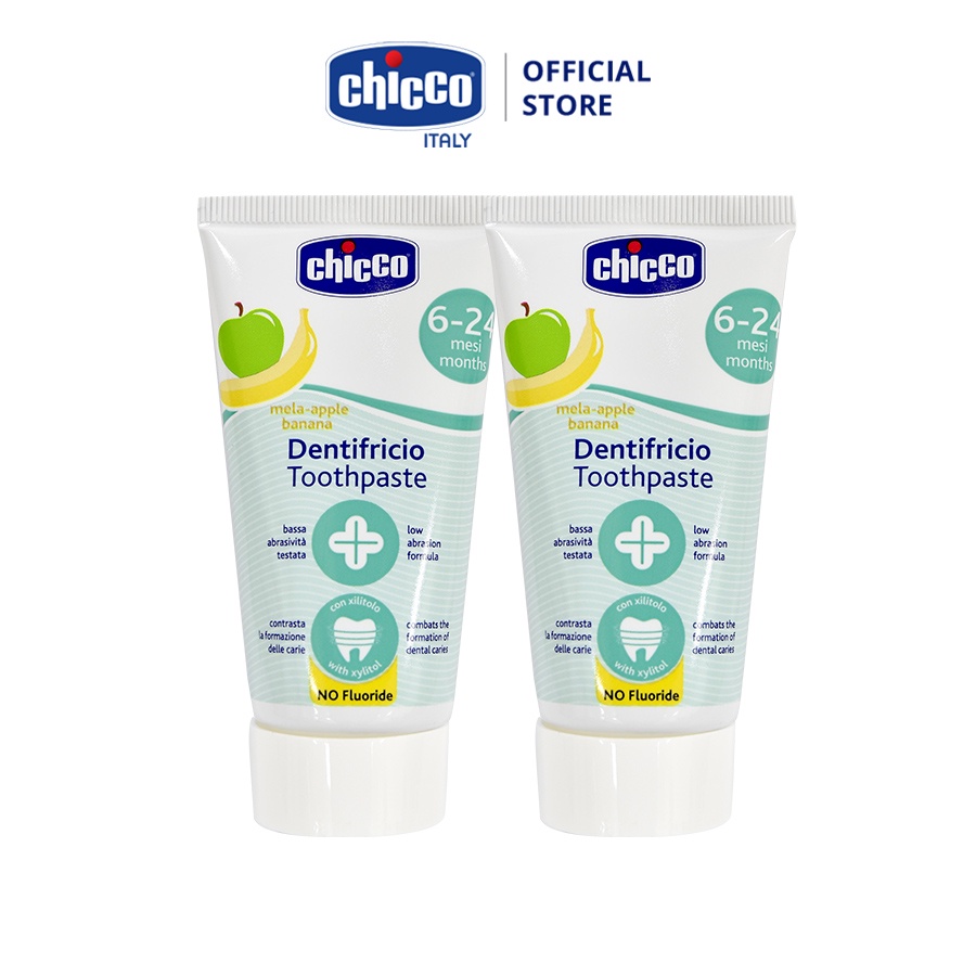 Combo 2Kem đánh răng Chicco hương Chuối - Táo 6M+ 50ml