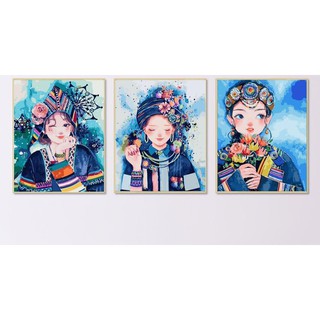 Khung dày 2.5cm Tranh số hóa tự vẽ Cô Dân Tộc Dẽ Thương đã căng khung và đầy đủ phụ kiện, phủ bóng