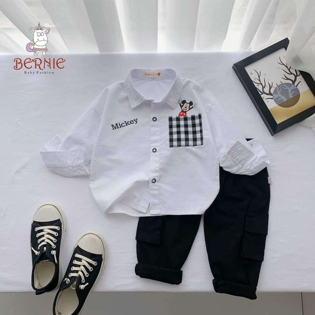 Set bộ sơ mi trắng bé trai quần kaki túi hộp Bộ quần áo thời trang bé trai Hàn Quốc - STB