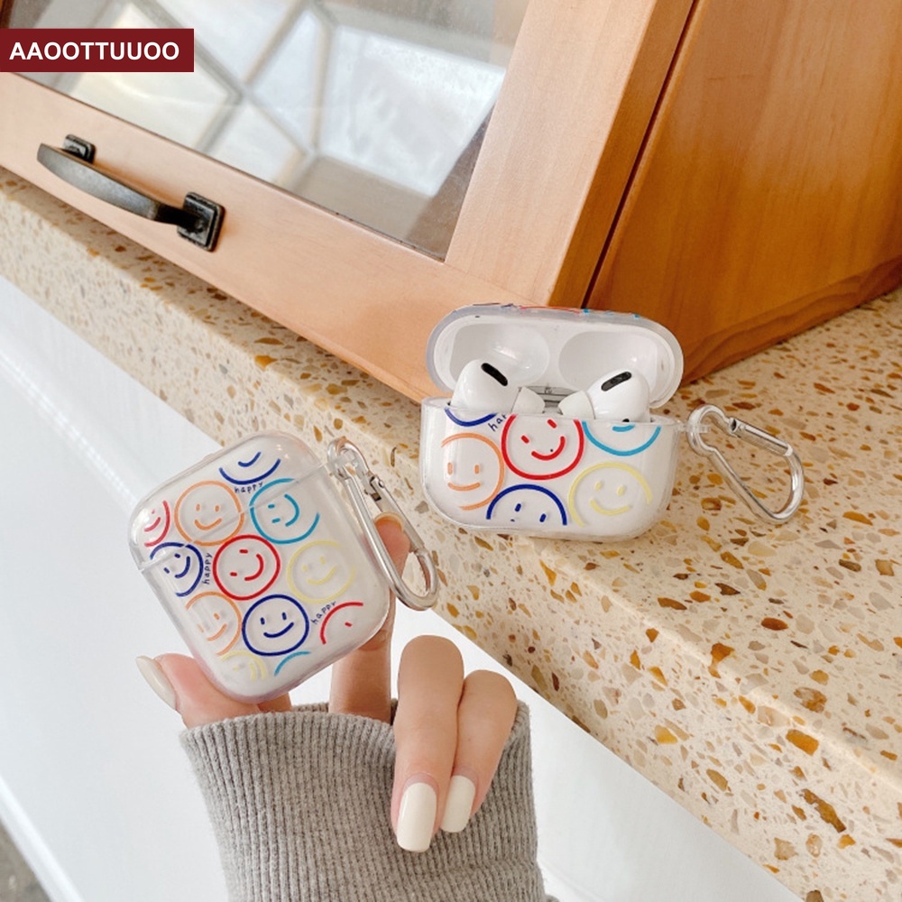 Vỏ bảo vệ hộp sạc tai nghe không dây bằng TPU trong suốt hình mặt cười nhiều màu độc đáo thích hợp cho airpods 1 2 pro