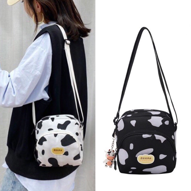 Túi Đeo Vai Da Bò 2 Dây Kéo In Họa Tiết Dễ Thương SC1128