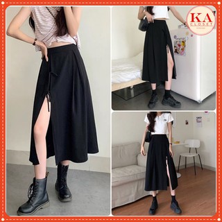 Chân váy xẻ tà buộc nơ KA Closet chất sạn tàu loại 1 dầy đẹp, from chuẩn, xếp ly
