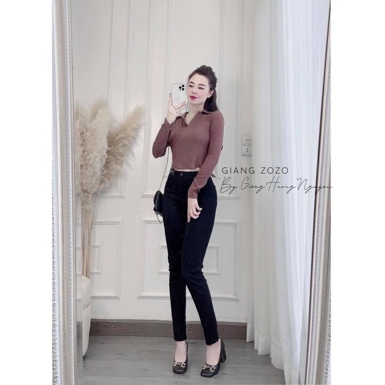 Quần jeans ôm giãn đính mác da hack dáng siêu hot