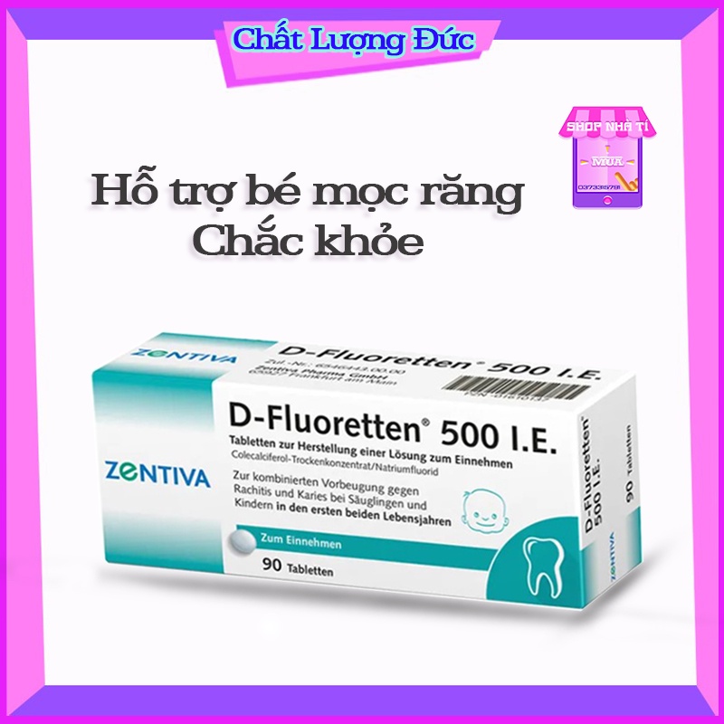 Vitamin D Fluoretten 500 I.E Đức, bổ sung vitamin d3 giúp phát triển xương và răng cho bé hộp 90 viên