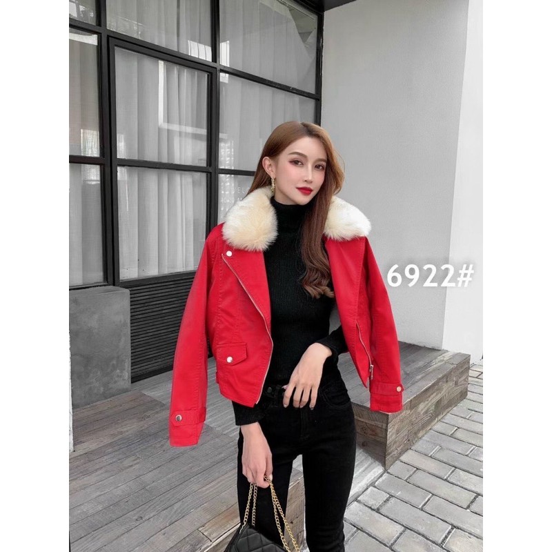 Áo da cổ lông lót lông