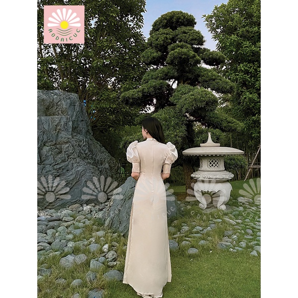 Áo dài lụa tây thi tay bồng đính hoa ngực thời trang cao cấp
