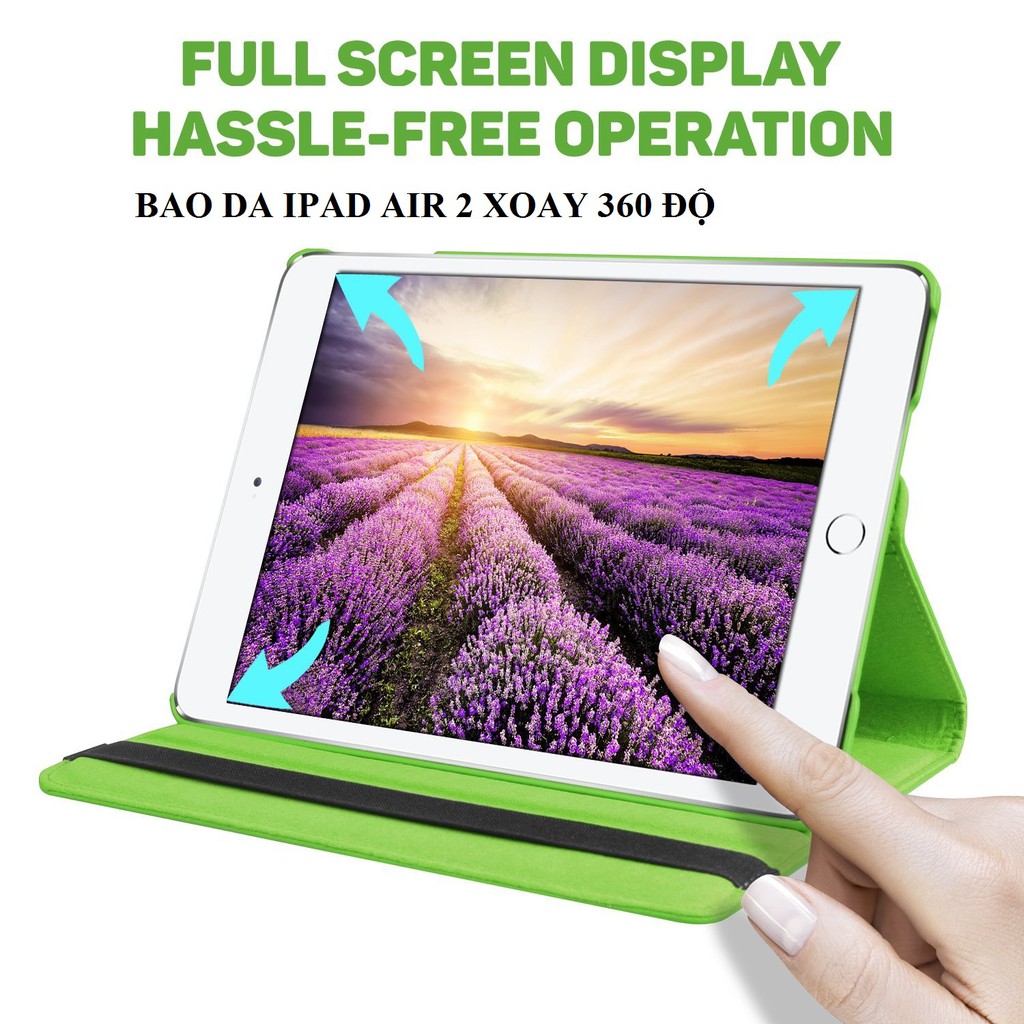 Bao da ốp lưng iPad Air 2 iPad 6 (xanh lá) xoay 360 độ | BigBuy360 - bigbuy360.vn