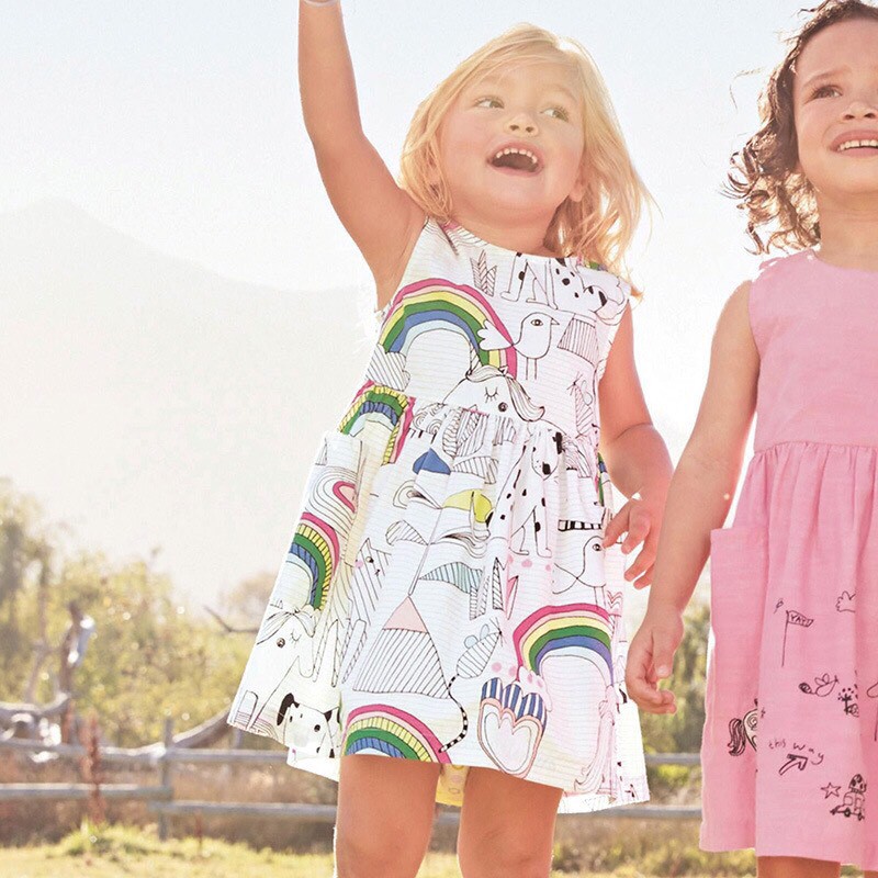 ĐẦM CHO BÉ GÁI CAYABE CẦU VỒNG ANIMALS AND RAINBOW MÀU TRẮNG (QUẦN ÁO TRẺ EM)