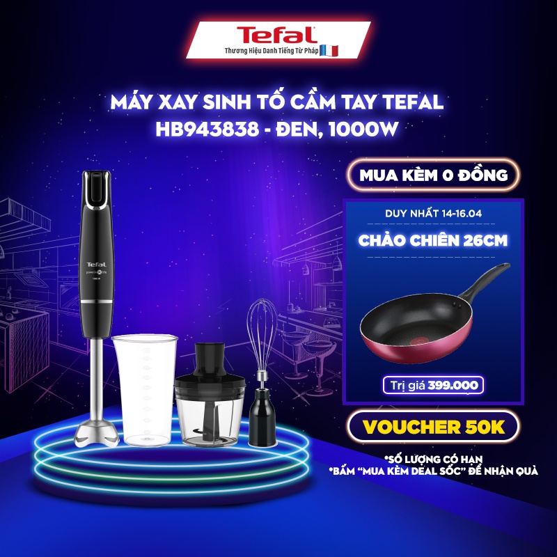 [Mã ELTEFALWL5 giảm 10% đơn 500K] Máy xay sinh tố cầm tay Tefal HB943838 - đen, 1000W