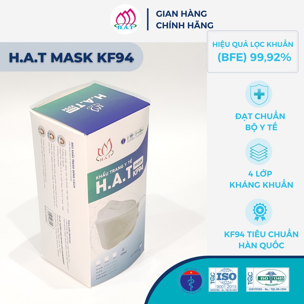 H.A.T MASK Khẩu Trang Y Tế KF94 (Màu Hồng - Hộp 50 Cái)