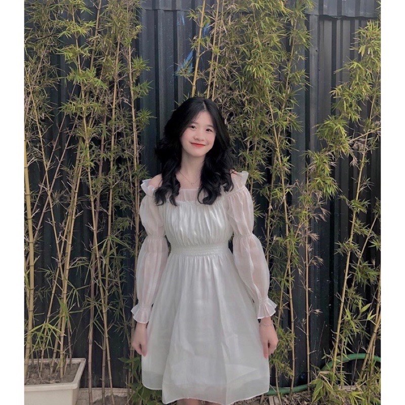 Váy trễ vai 🌸 Váy tiểu thư màu trắng bánh bèo bồng bềnh công chúa style ullzang