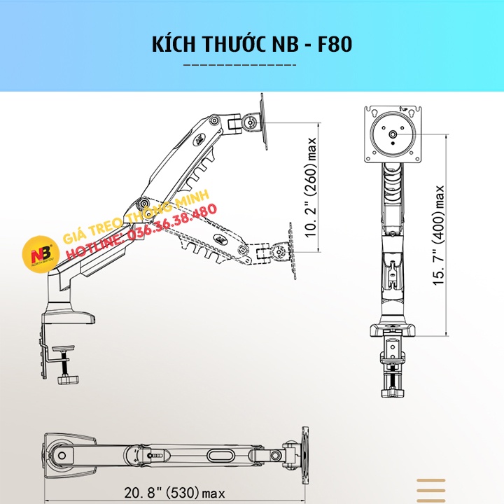 [ COMBO NB F80 + NB FP2 ] Giá Đỡ , Kẹp Latop - Máy Tính Bảng 10 -17 Inch / Kẹp Thành Bàn - Chính Hãng NorthBayou