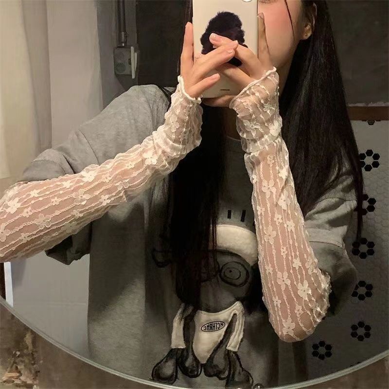 Găng Cánh Tay Chống Tia Cực Tím Vải Lụa Lạnh Phối Ren Mỏng Thời Trang Mùa Hè Cho Nữ