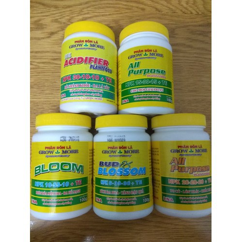 Combo 5 loại sản phẩm chăm sóc cây của Grow more (20-20-20+6-30-30+30-10-10+15-30-15+10-55-10) - 100