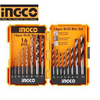 Bộ 16 mũi khoan kim loại, bê tông và gỗ hiệu ingco - akd9165