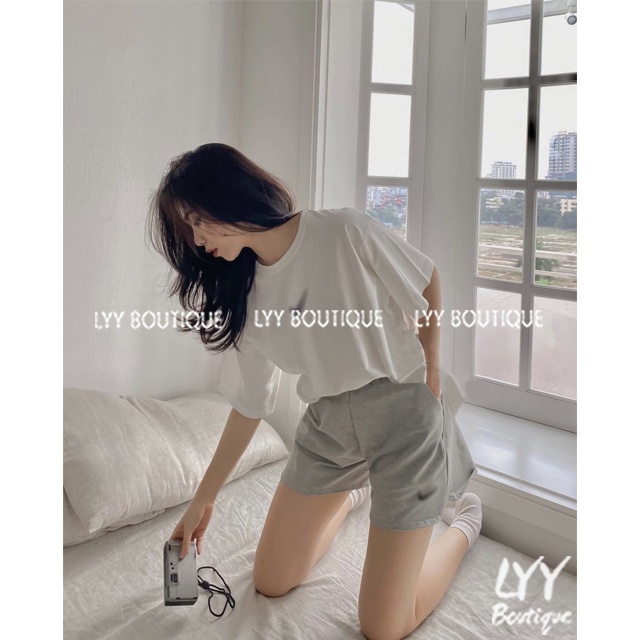 Quần Đùi Nữ Thêu Logo, Quần Short Thể Thao Chất Da Cá Mềm Mát Hàng Quảng Châu LYY BOUTIQUE