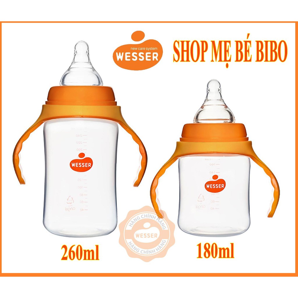 BÌNH SỮA WESSER CỔ RỘNG 180ML/260ML NHỰA PP BPA FREE