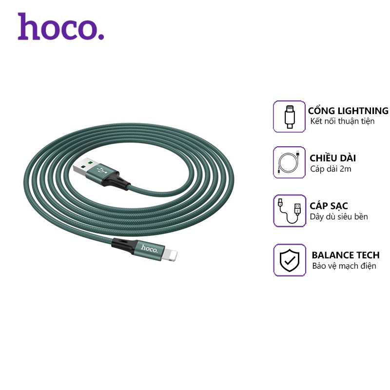 Cáp sạc nhanh Hoco DU10 Max dây dù 3.0A, cổng kết nối Lightning, dài 2m