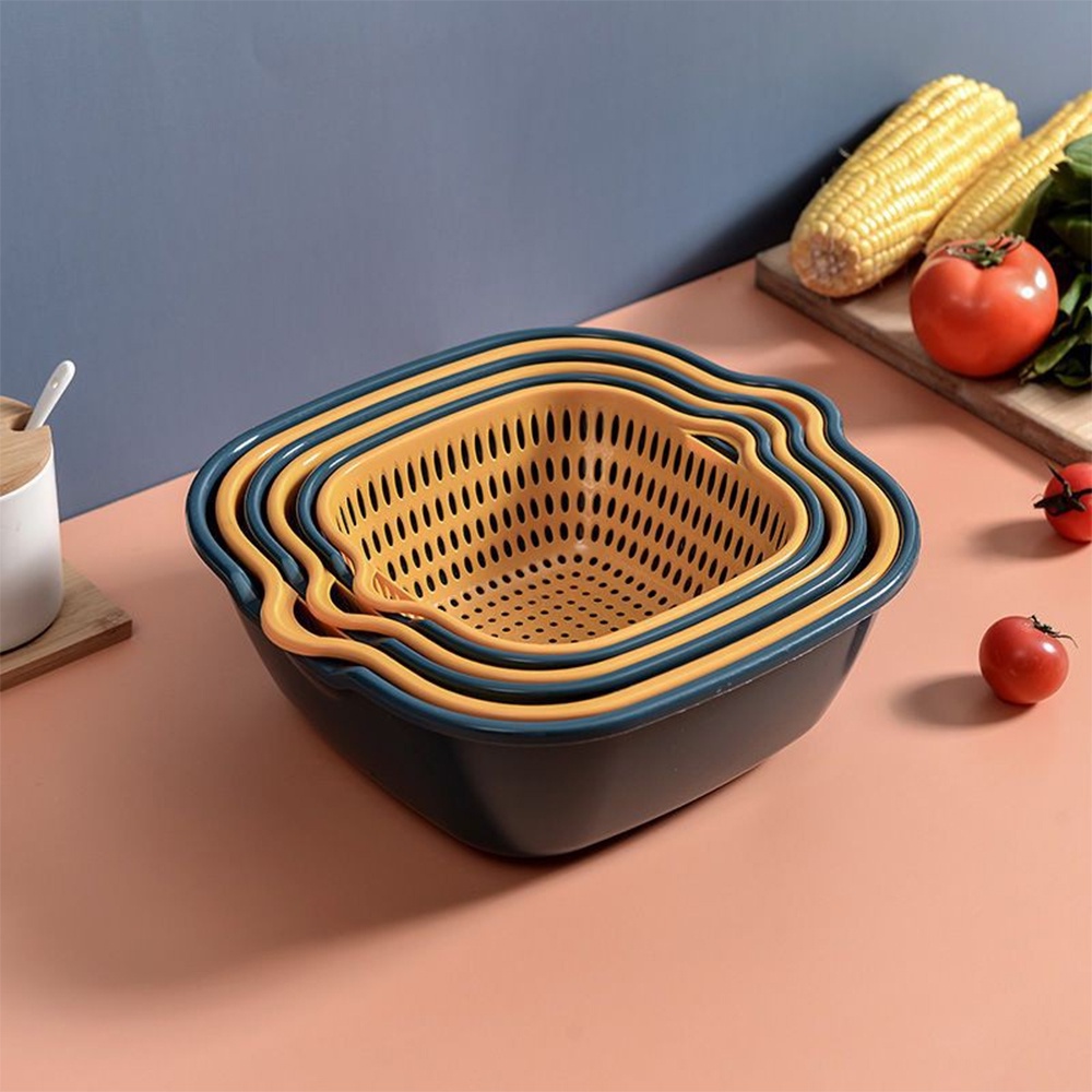 Set 6 Chiếc Rổ Nhựa Kèm Chậu JJ6 Đựng Rau Củ Quả Trái Cây Cao Cấp