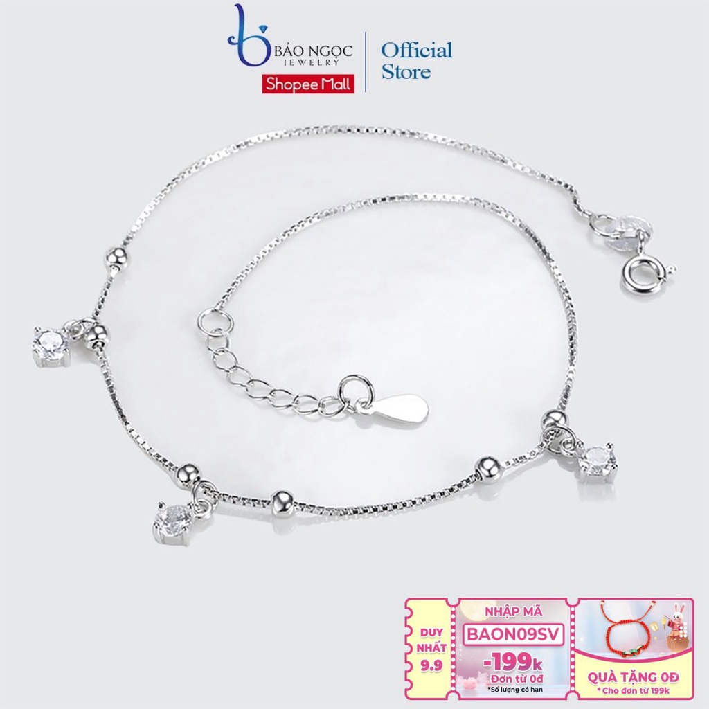 Lắc chân bạc nữ S925 mix bị phay, đính đá trắng, dây điều chỉnh được LC1550 - Bảo Ngọc Jewelry